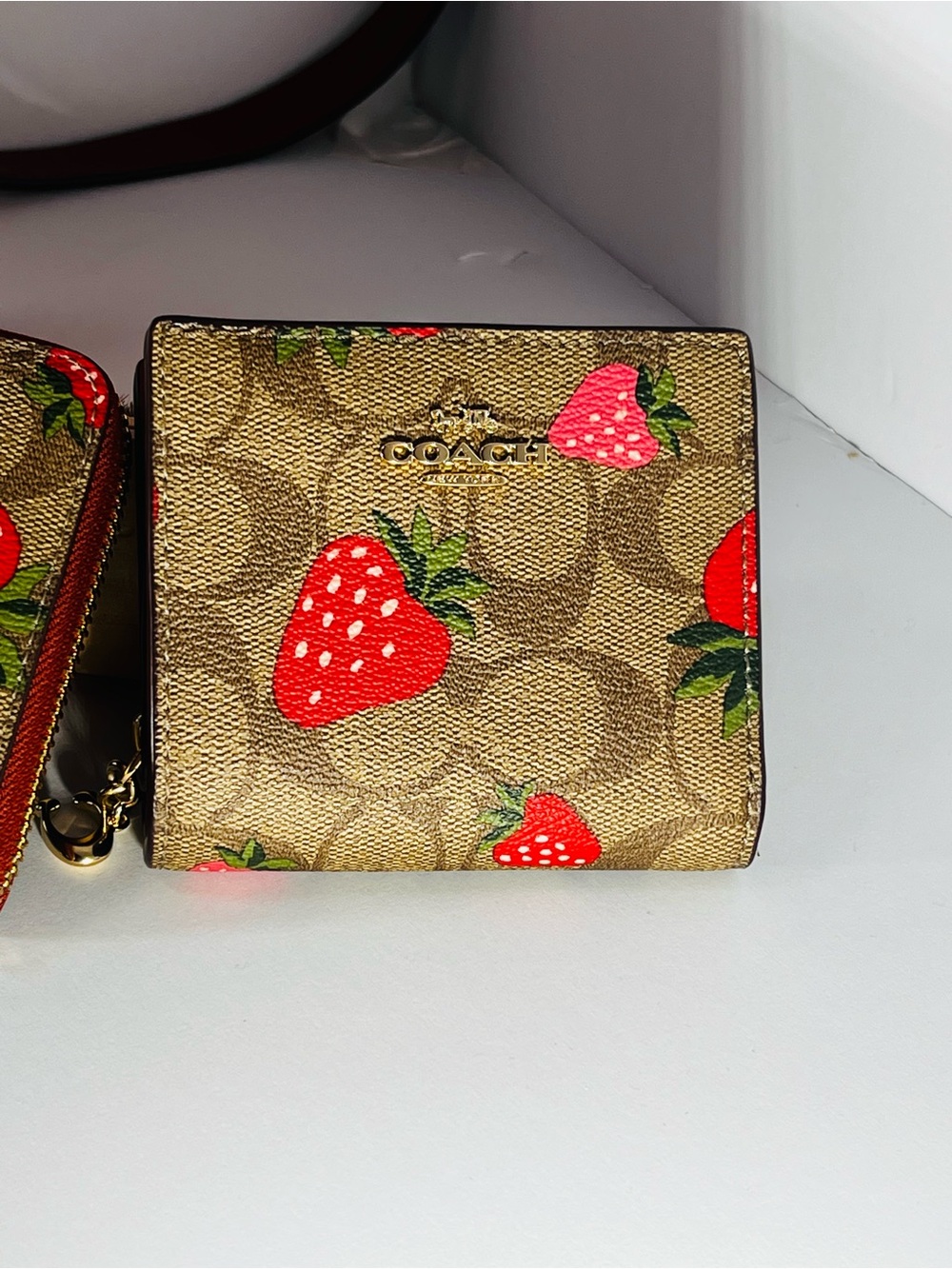 Coach Strawberry Print Signature Backpack with Wallet & Card Case - Red/Tan - Picture 2 of 16